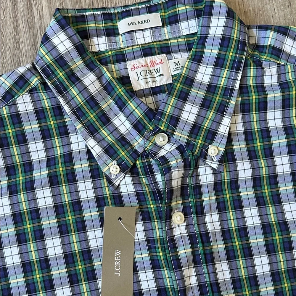 NWT J.Crew Slim Fit Plaid Flannel Shirt M Green Blue White